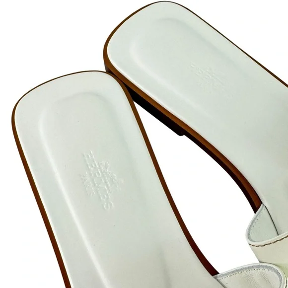 HERMES Oran White Leather H Women's Sandals Made in Italy Marked as 39 - 9US - Picture 7 of 12